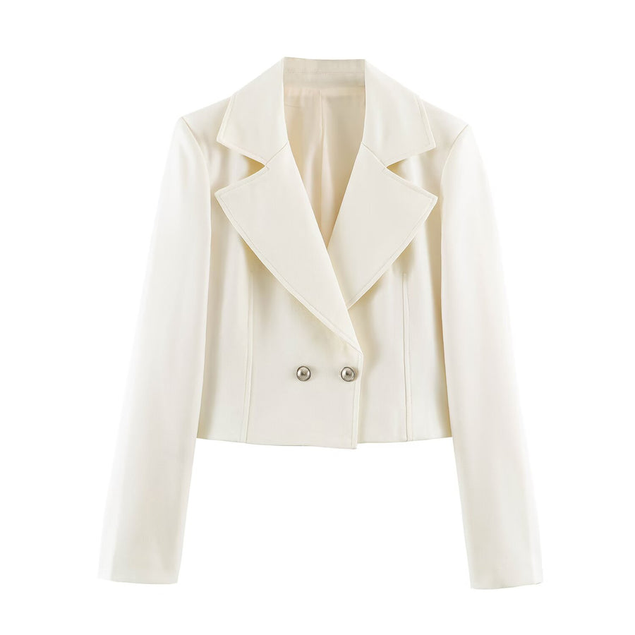 KORVIAN® Premium Women's Double-Breasted Blazer | Elegant Solid Color Formal Jacket